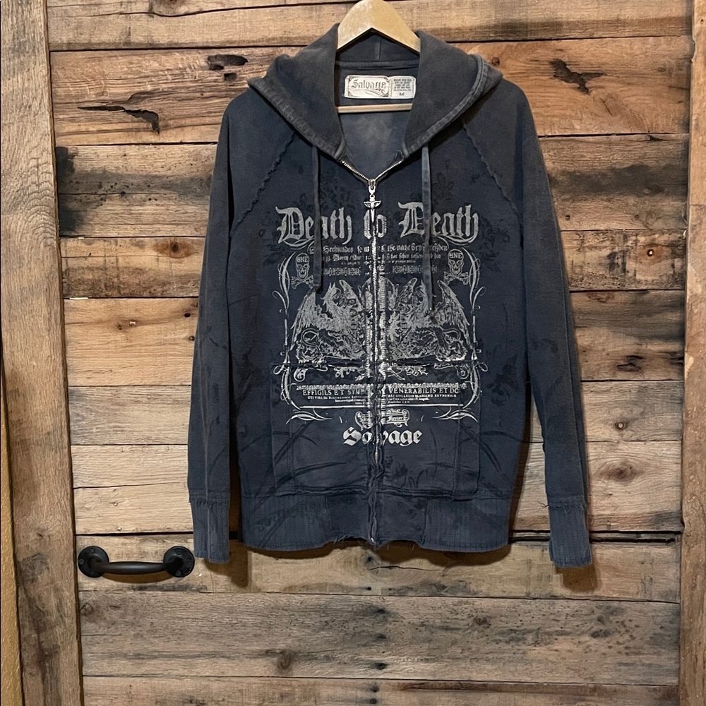 Salvage Dark Gray Graphic Zip-Up Hoodie